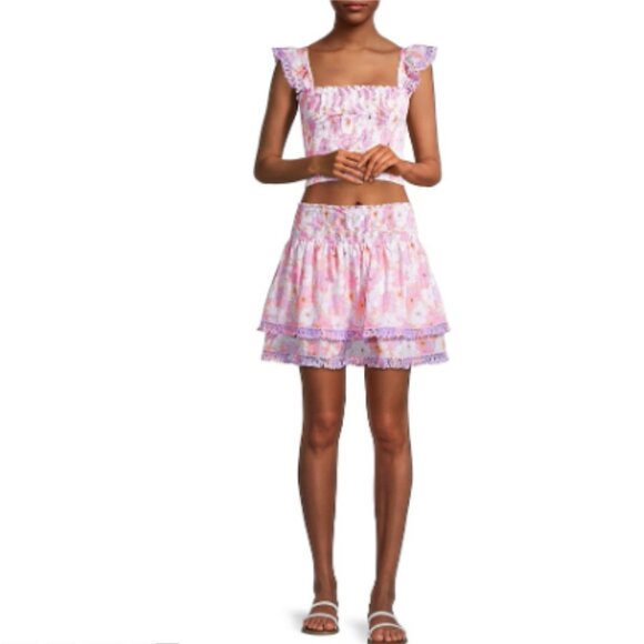 NWT Anthropologie Peixoto Floral Vacation Resort Skirt and Smocked Top Set